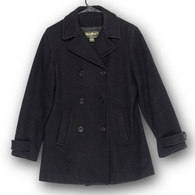 Vintage Eddie Bauer Pea Coat Women Small Black Wool Blend Double Breasted Jacket