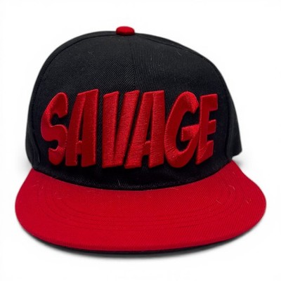 Vintage Six Flags Savage Snapback Hat Black Red Flat Brim 3D Embroidered OSFA Go