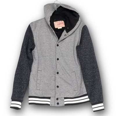 Vintage Brooklyn Cloth Varsity Jacket Mens S Grey Black Sherpa Hooded Excellent