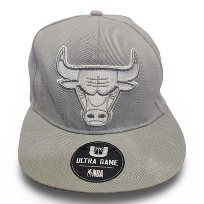Vintage Ultra Game Chicago Bulls Snapback Hat Grey OSFM Flat Brim Cap FAIR