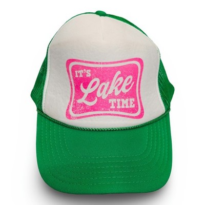 Vintage Trucker Hat OTTO Green White "It's Lake Time" Graphic Unisex OSFM Excell