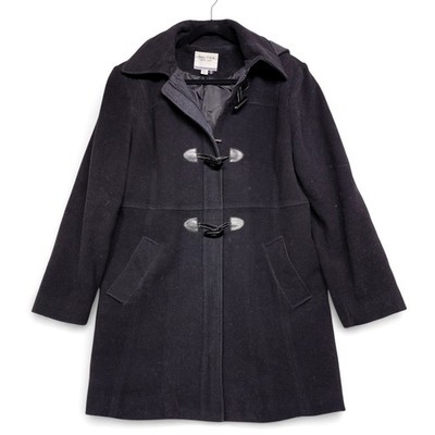 Nautica Women's Dark Gray Wool Duffle Coat Toggle Hooded Size XL Excellent