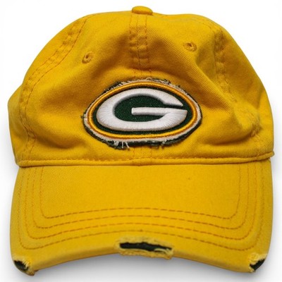 Vintage NFL Team Green Bay Packers Yellow Distressed Strapback Hat OSFM Cotton