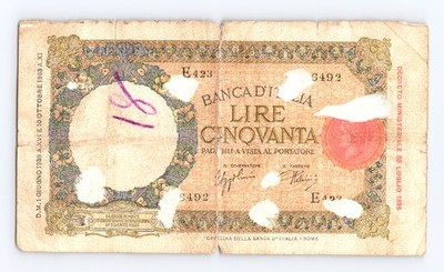 1938 Italy 50 Lire Banca d'Italia 8