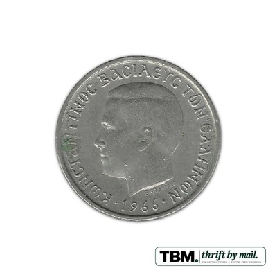1966 Greece Constantine II Drachma Details (Environmental Damage)