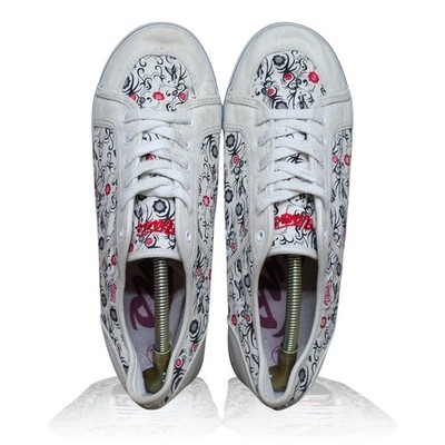 Vintage Vans Floral Print Low Top Sneakers White Red Black Women's Size 10 GOOD