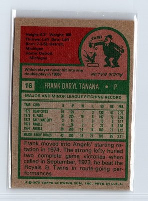 1975 Topps Baseball - SET BREAK - #16 Frank Tanana - Image 2