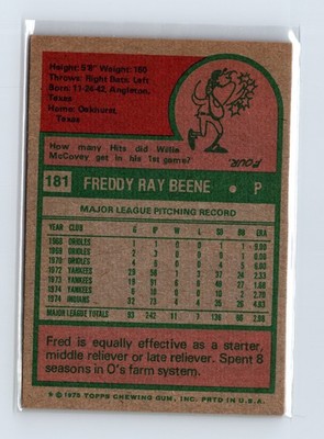 1975 Topps Baseball - SET BREAK - #181 Fred Beene - Image 2