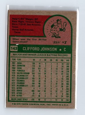 1975 Topps Baseball - SET BREAK - #143 Cliff Johnson (RC) - Image 2