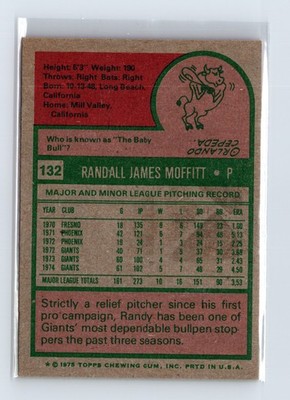 1975 Topps Baseball - SET BREAK - #132 Randy Moffitt - Image 2