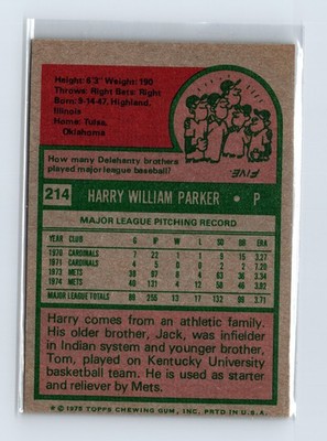 1975 Topps Baseball - SET BREAK - #214 Harry Parker - Image 2