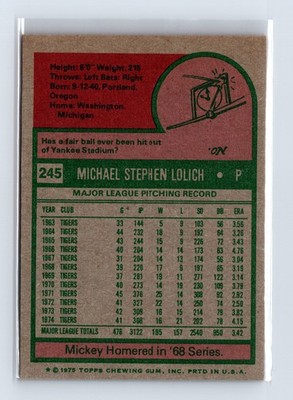 1975 Topps Baseball - SET BREAK - #245 Mickey Lolich - Image 2