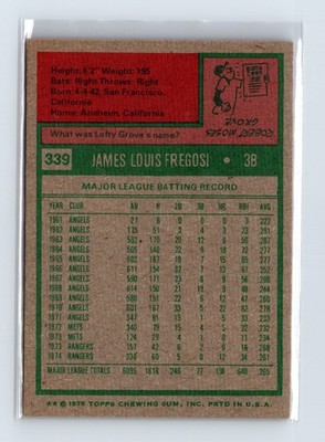 1975 Topps Baseball - SET BREAK - #339 Jim Fregosi - Image 2
