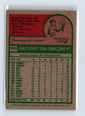 1975 Topps Baseball - SET BREAK - #355 Chris Cannizzaro - Image 2
