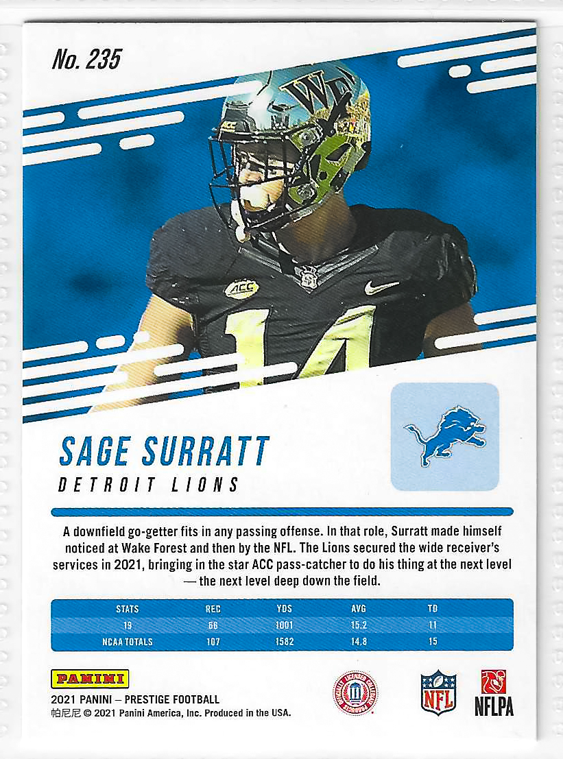 2021 Panini Prestige - Rookies Sage Surratt #235 (RC) - Image 2