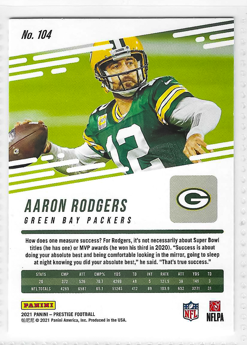 2021 Panini Prestige - Aaron Rodgers #104 - Image 2