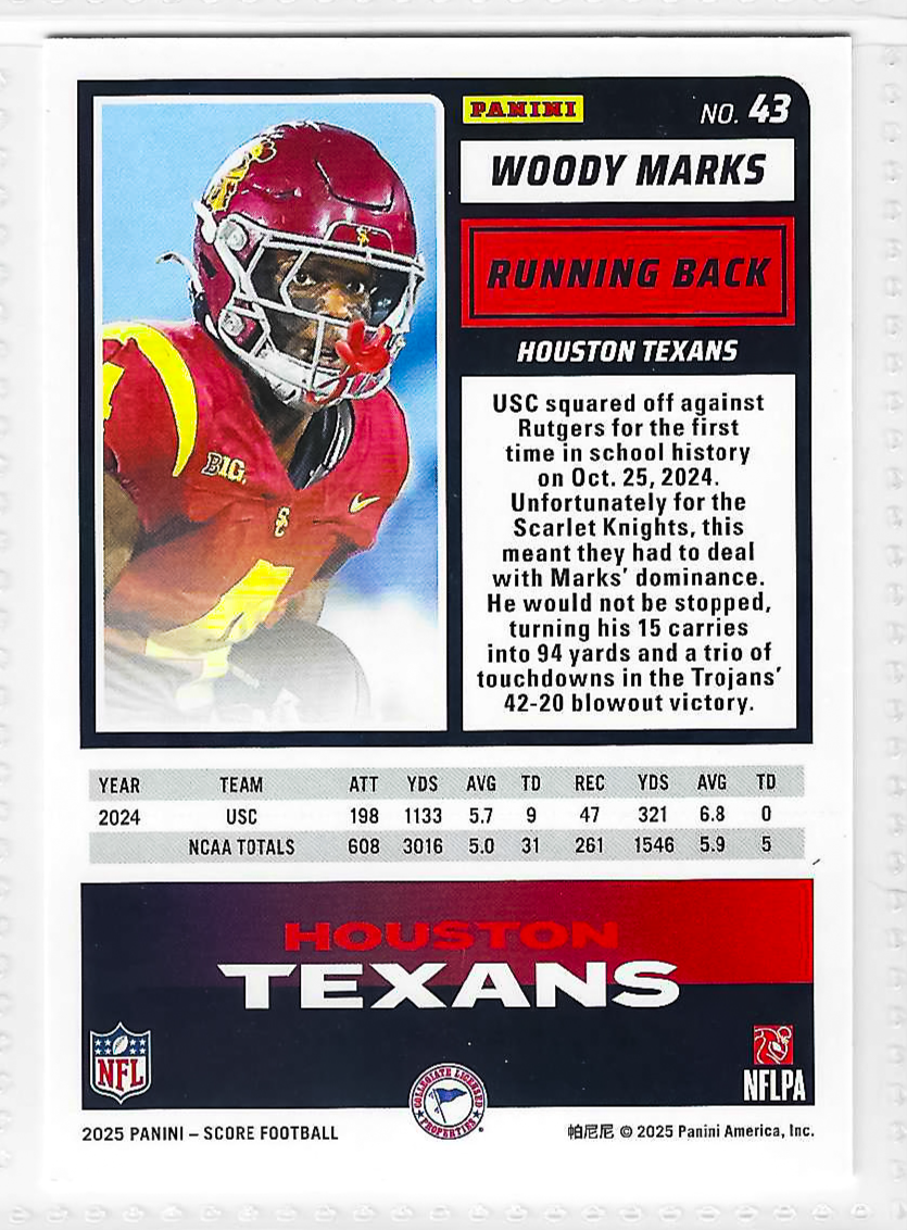 2025 Score - Rookies Jo'Quavious Marks #43 (RC) - Image 2