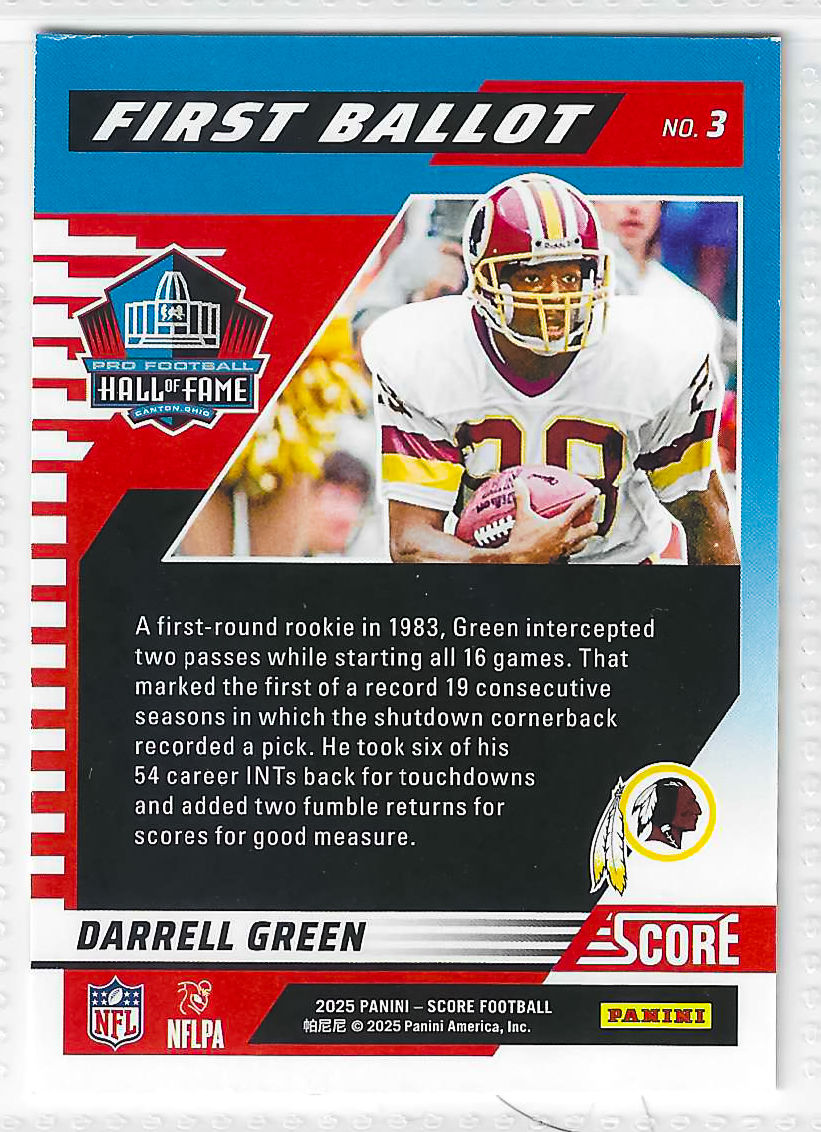 2025 Score - First Ballot - Darrell Green #3 - Image 2