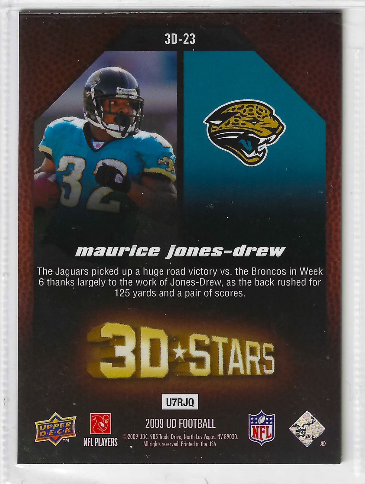2009 Upper Deck - 3d Stars Maurice Jones-Drew #3D-23 - Image 2