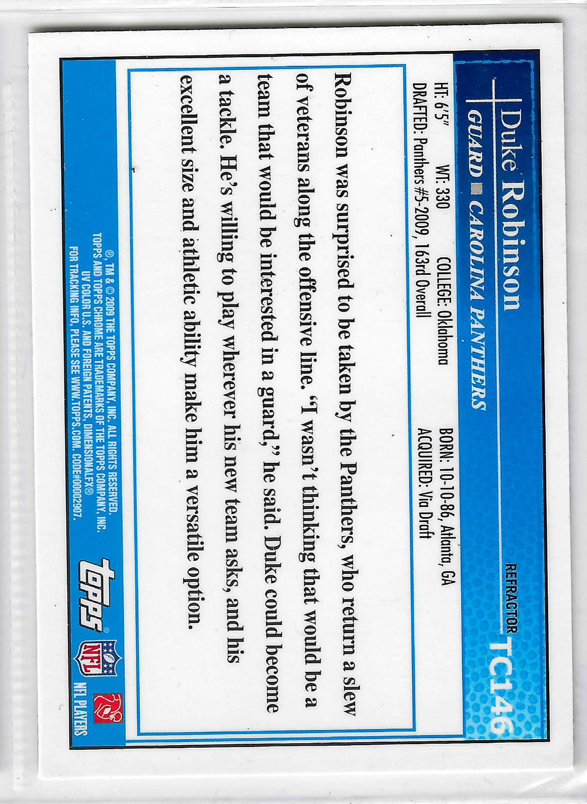 2009 Topps Chrome - Duke Robinson #TC146 Refractor (RC) - Image 2