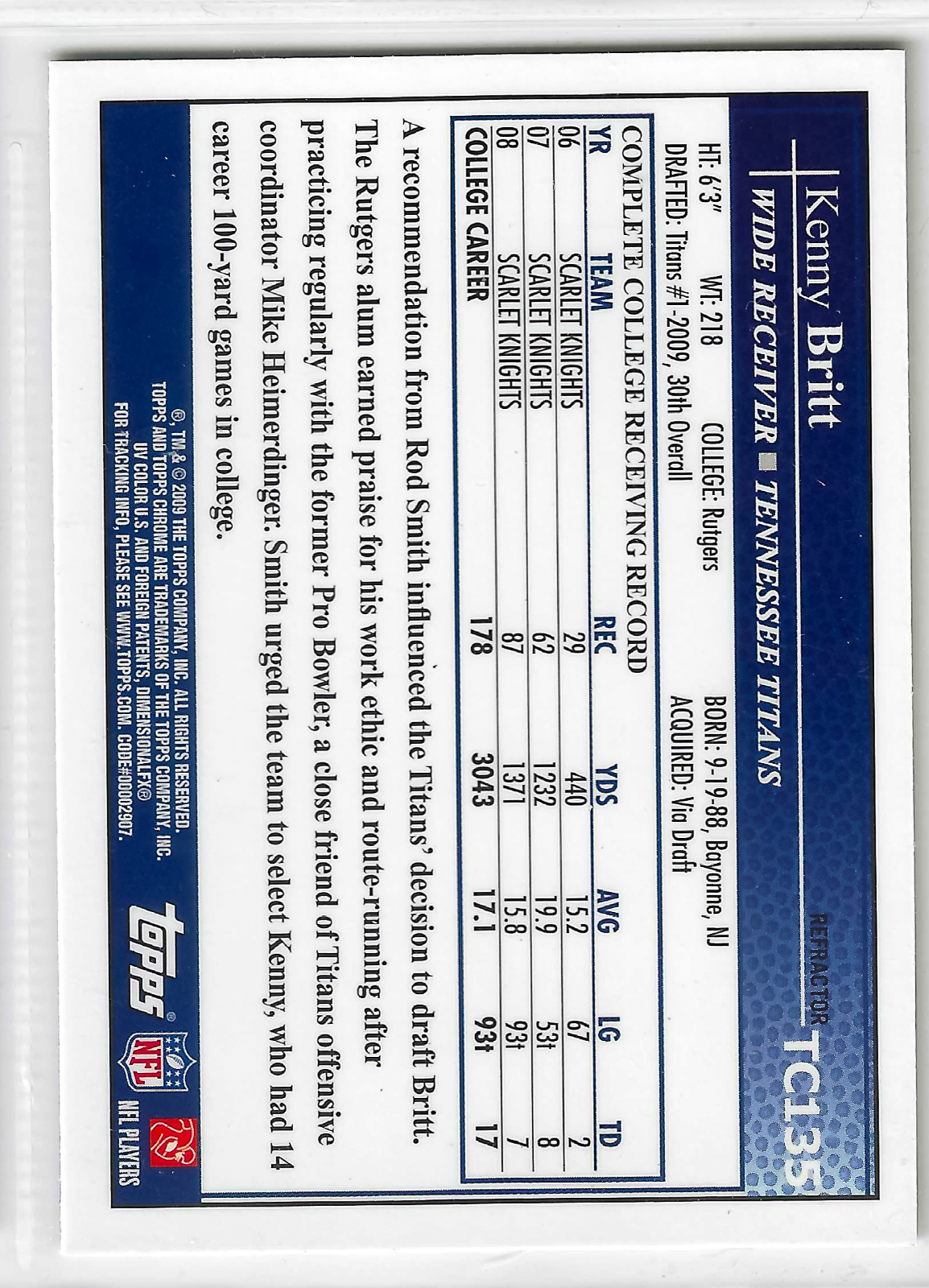 2009 Topps Chrome - Kenny Britt #TC135 Refractor (RC) - Image 2