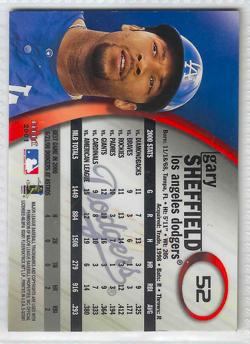 2001 EX Fleer - Gary Sheffield #52 - LA Dodgers - Image 2