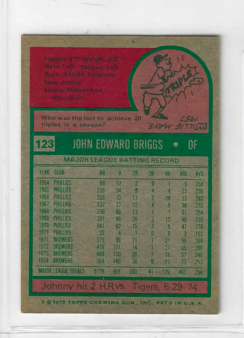 1975 Topps MINI Baseball - SET BREAK - Johnny Briggs #123 - Image 2