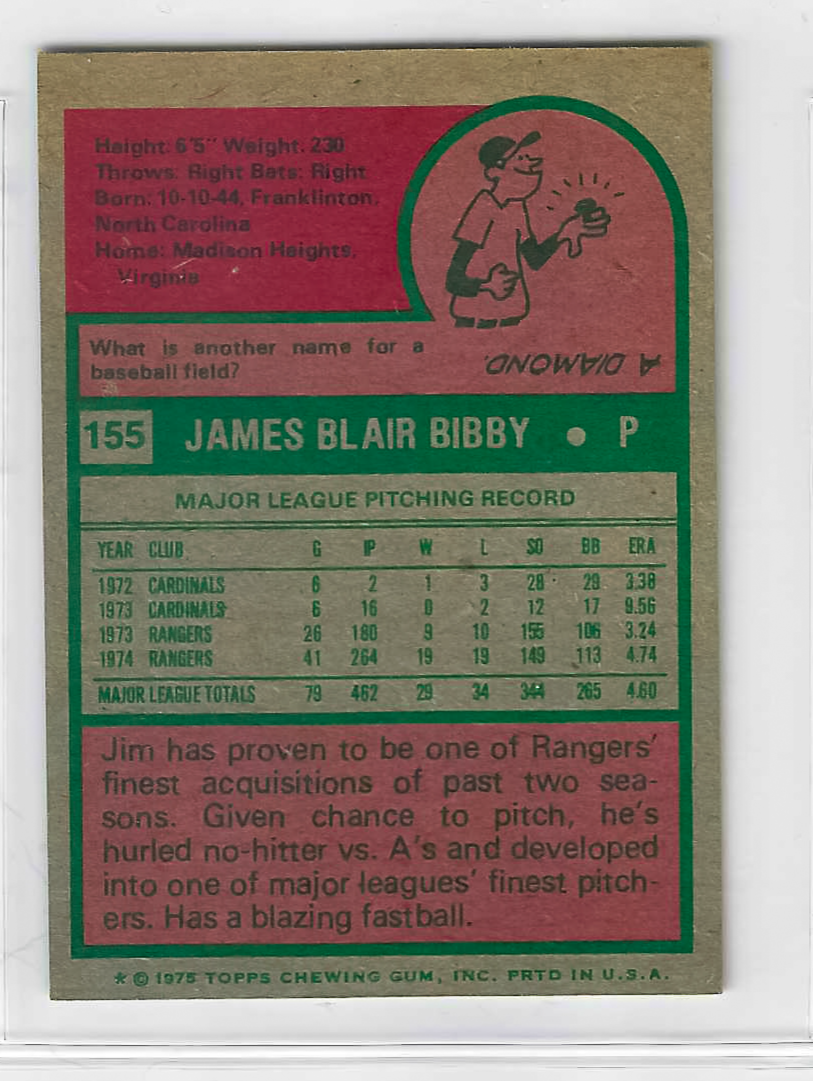 1975 Topps MINI Baseball - SET BREAK - Jim Bibby #155 - Image 2