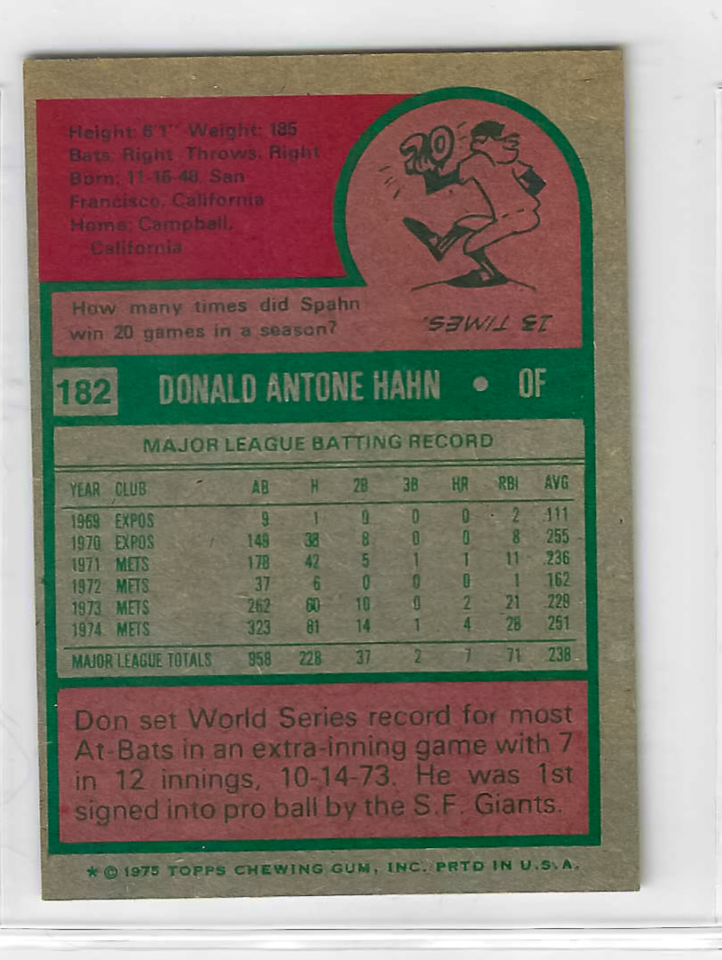 1975 Topps MINI Baseball - SET BREAK - Don Hahn #182 - Image 2