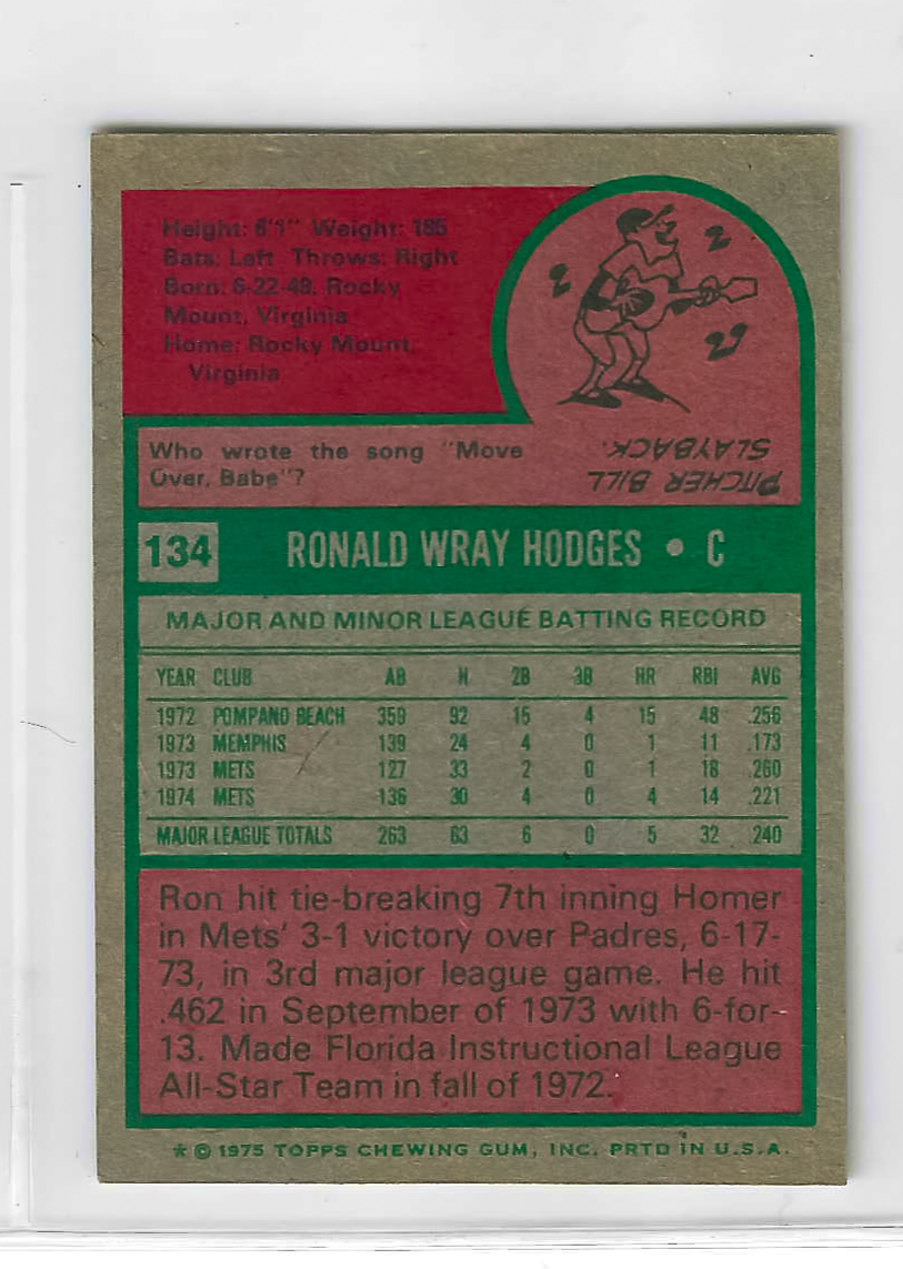 1975 Topps MINI Baseball - SET BREAK - Ron Hodges #134 - Image 2