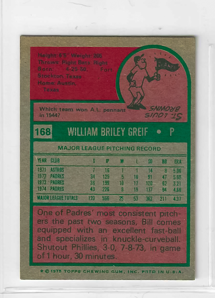 1975 Topps MINI Baseball - SET BREAK - Bill Greif #168 - Image 2