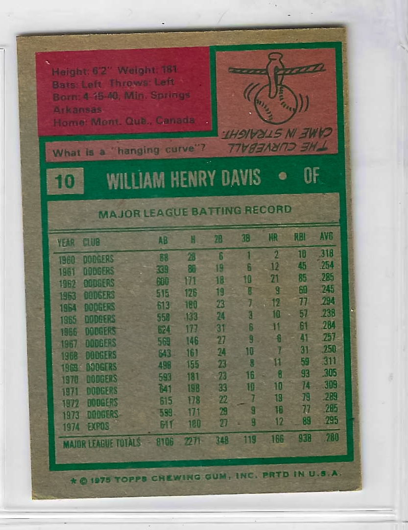 1975 Topps MINI Baseball - SET BREAK - Willie Davis #10 - Image 2