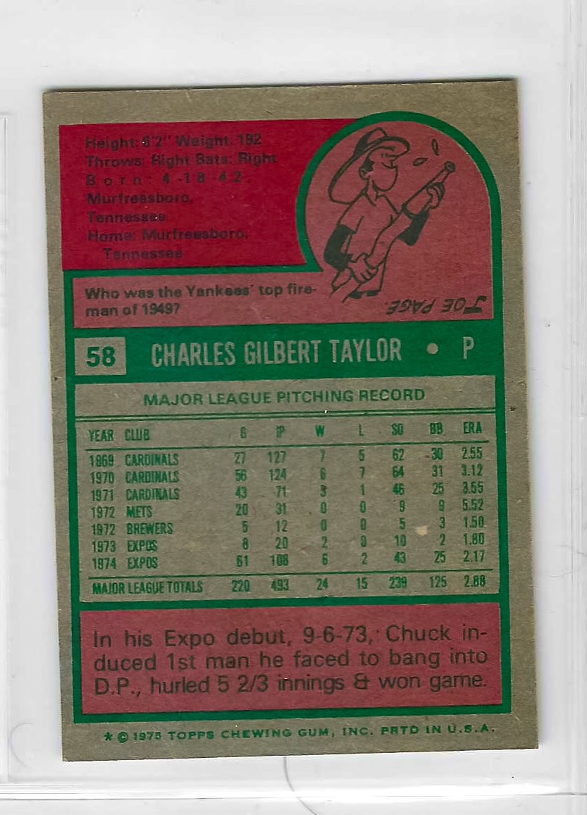 1975 Topps MINI Baseball - SET BREAK - Chuck Taylor #58 - Image 2
