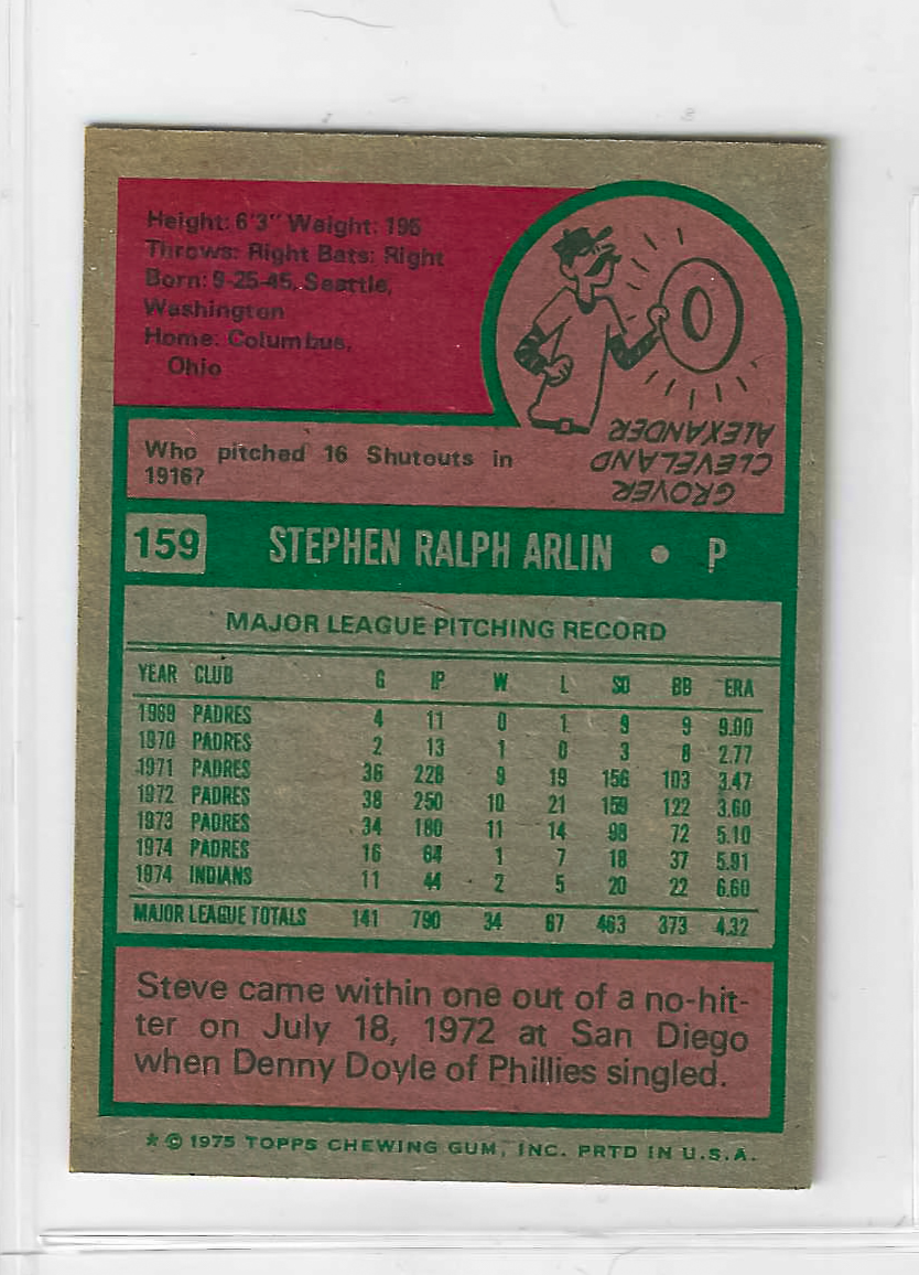 1975 Topps MINI Baseball - SET BREAK - Steve Arlin #159 - Image 2