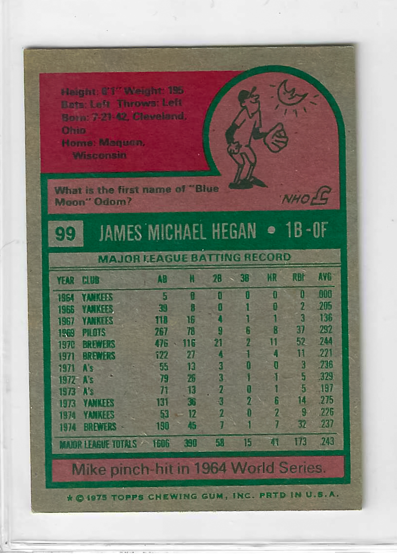 1975 Topps MINI Baseball - SET BREAK - Mike Hegan #99 - Image 2