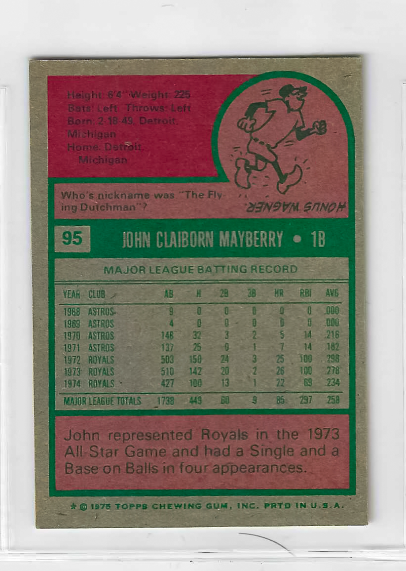 1975 Topps MINI Baseball - SET BREAK - John Mayberry #95 - Image 2