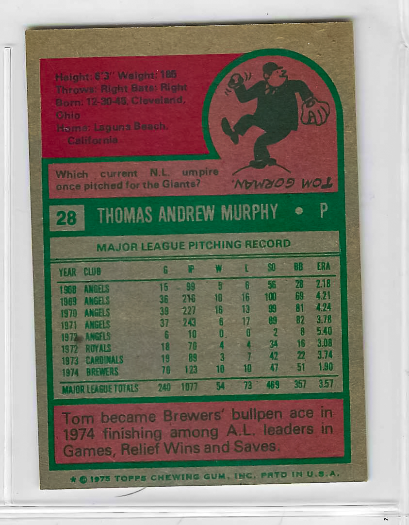 1975 Topps MINI Baseball - SET BREAK - Tom Murphy #28 - Image 2