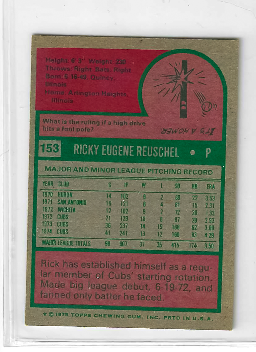 1975 Topps MINI Baseball - SET BREAK - Rick Reuschel #153 - Image 2