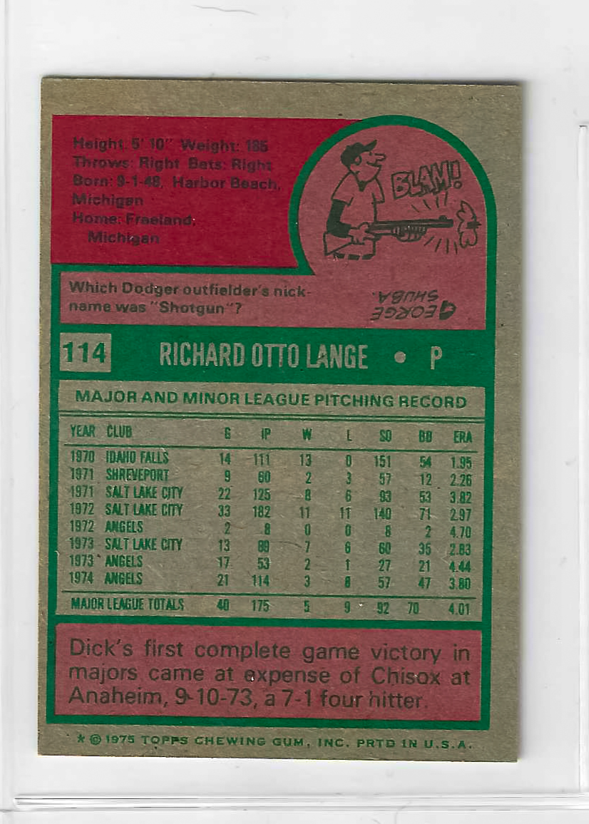 1975 Topps MINI Baseball - SET BREAK - Dick Lange #114 - Image 2