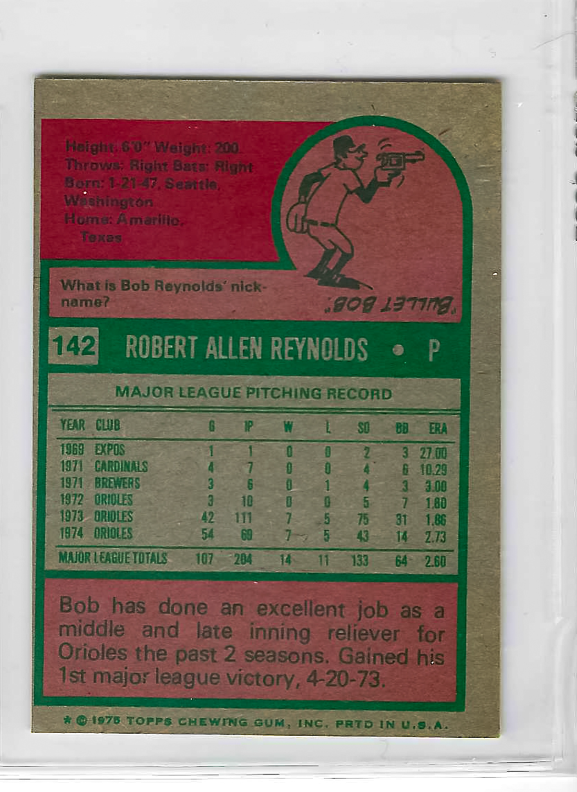 1975 Topps MINI Baseball - SET BREAK - Bob Reynolds #142 - Image 2