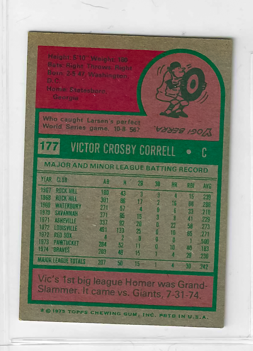 1975 Topps MINI Baseball - SET BREAK - Vic Correll #177 - Image 2