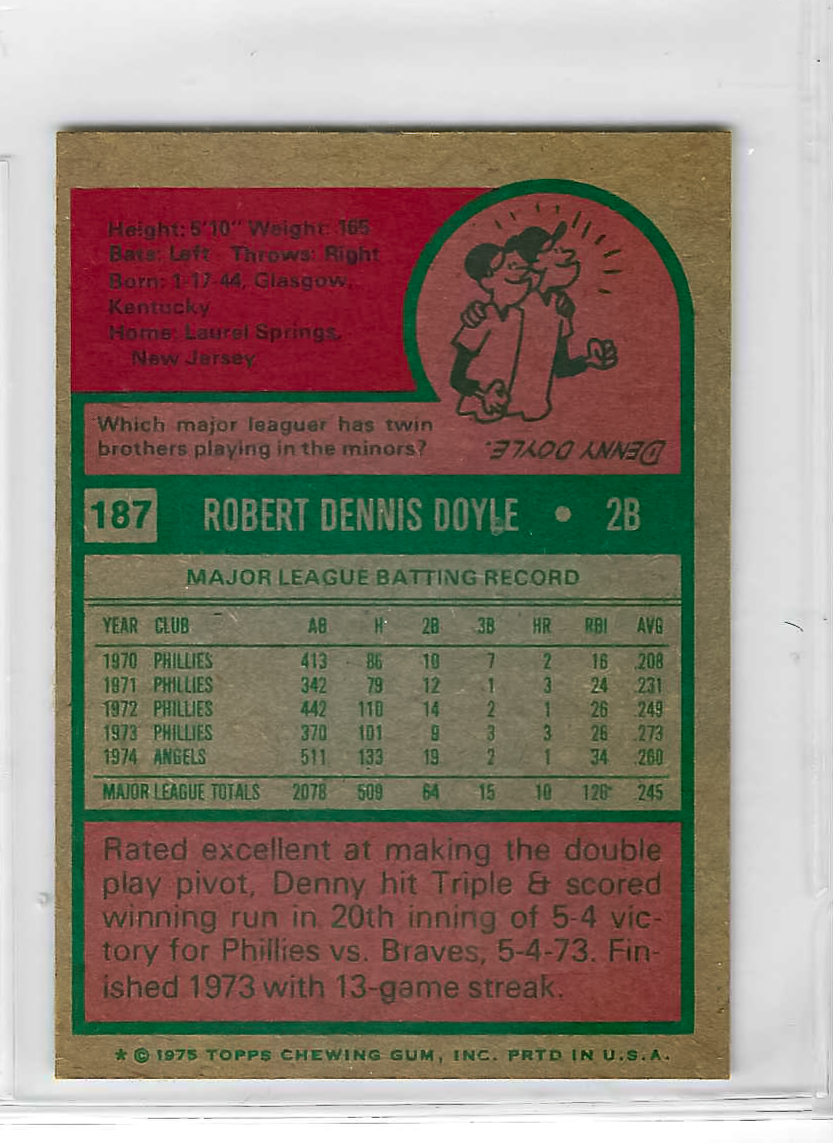 1975 Topps MINI Baseball - SET BREAK - Denny Doyle #187 - Image 2
