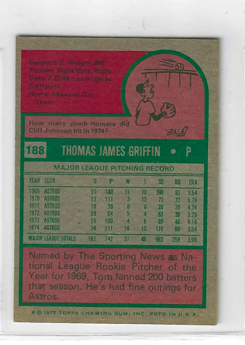 1975 Topps MINI Baseball - SET BREAK - Tom Griffin #188 - Image 2