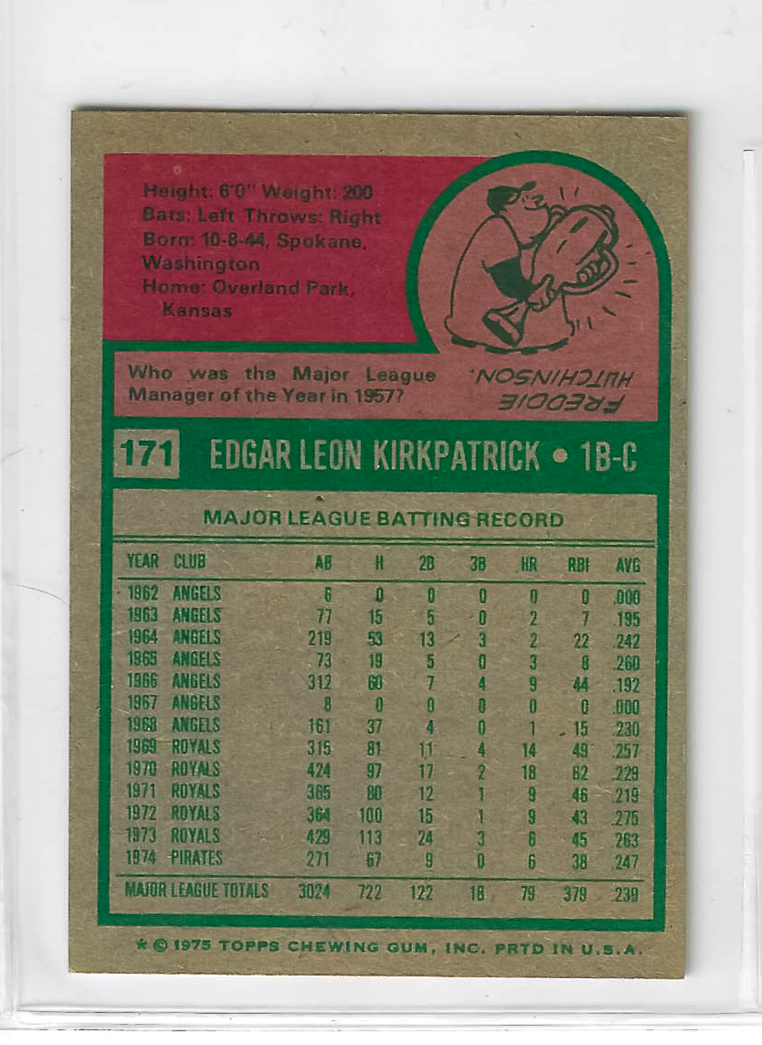 1975 Topps MINI Baseball - SET BREAK - Ed Kirkpatrick #171 - Image 2