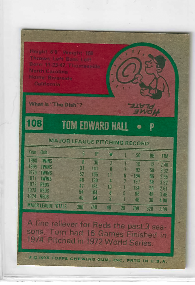 1975 Topps MINI Baseball - SET BREAK - Tom Hall #108 - Image 2