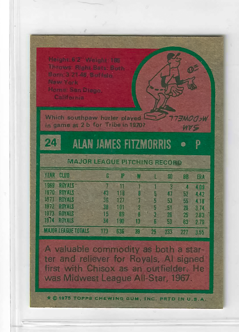 1975 Topps MINI Baseball - SET BREAK - Al Fitzmorris #24 - Image 2