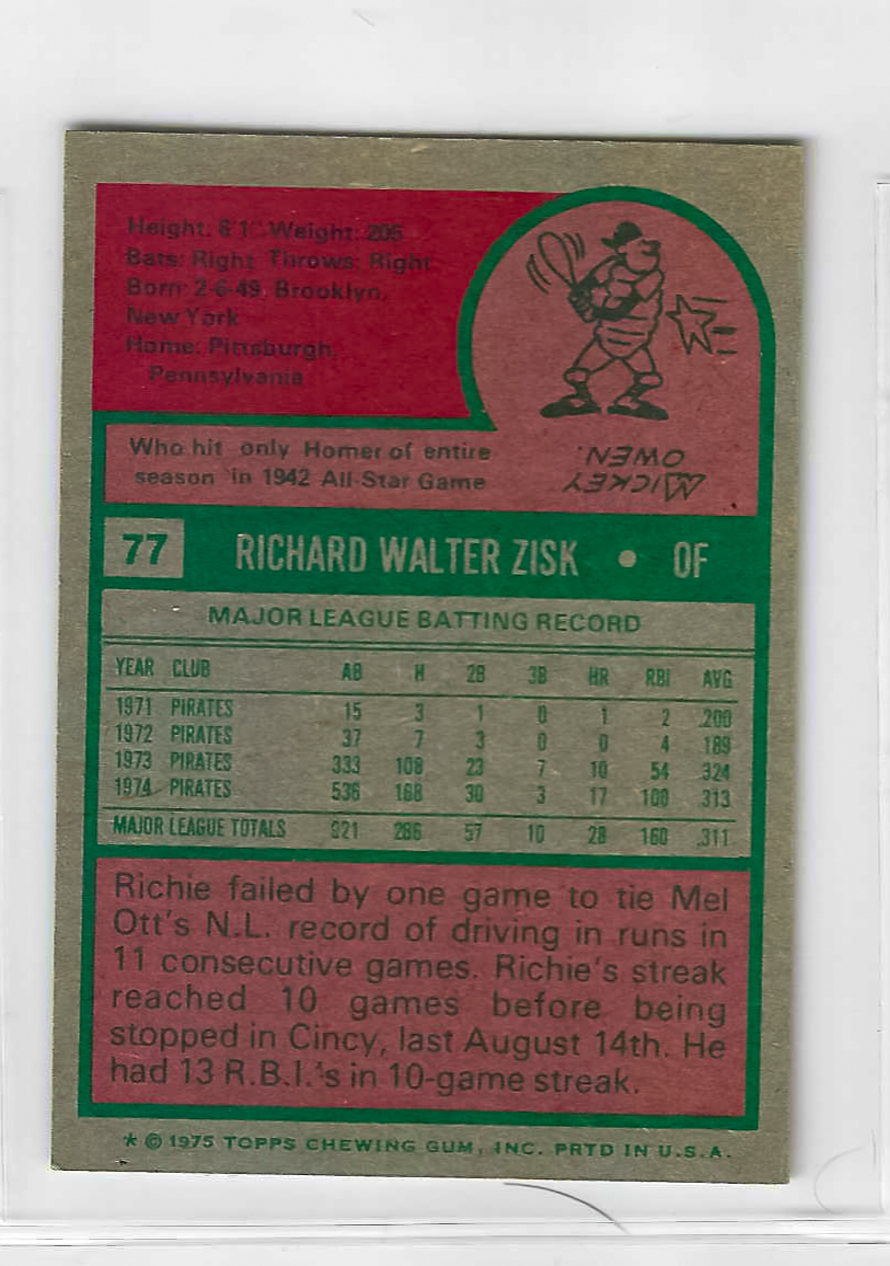 1975 Topps MINI Baseball - SET BREAK - Richie Zisk #77 - Image 2