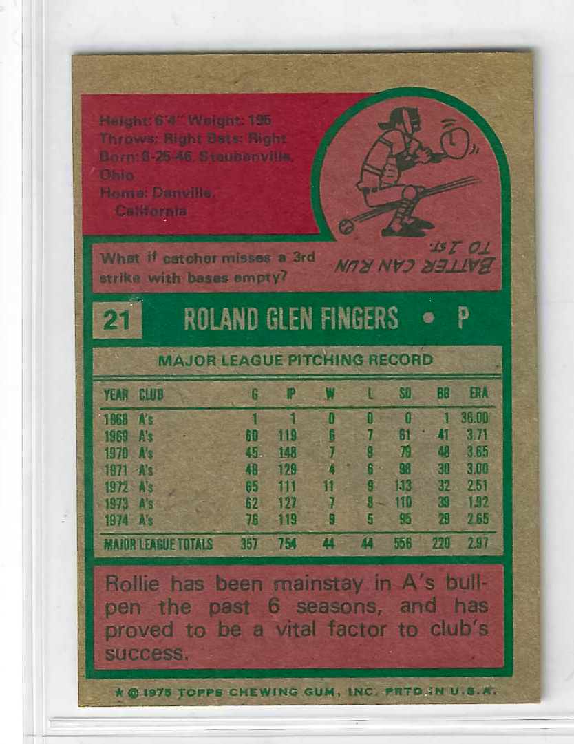 1975 Topps MINI Baseball - SET BREAK - Rollie Fingers #21 - Image 2