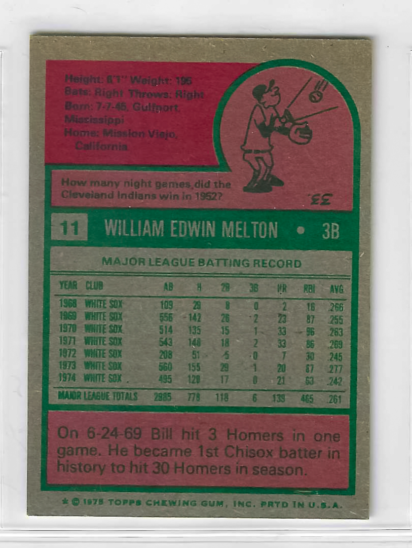 1975 Topps MINI Baseball - SET BREAK - Bill Melton #11 - Image 2