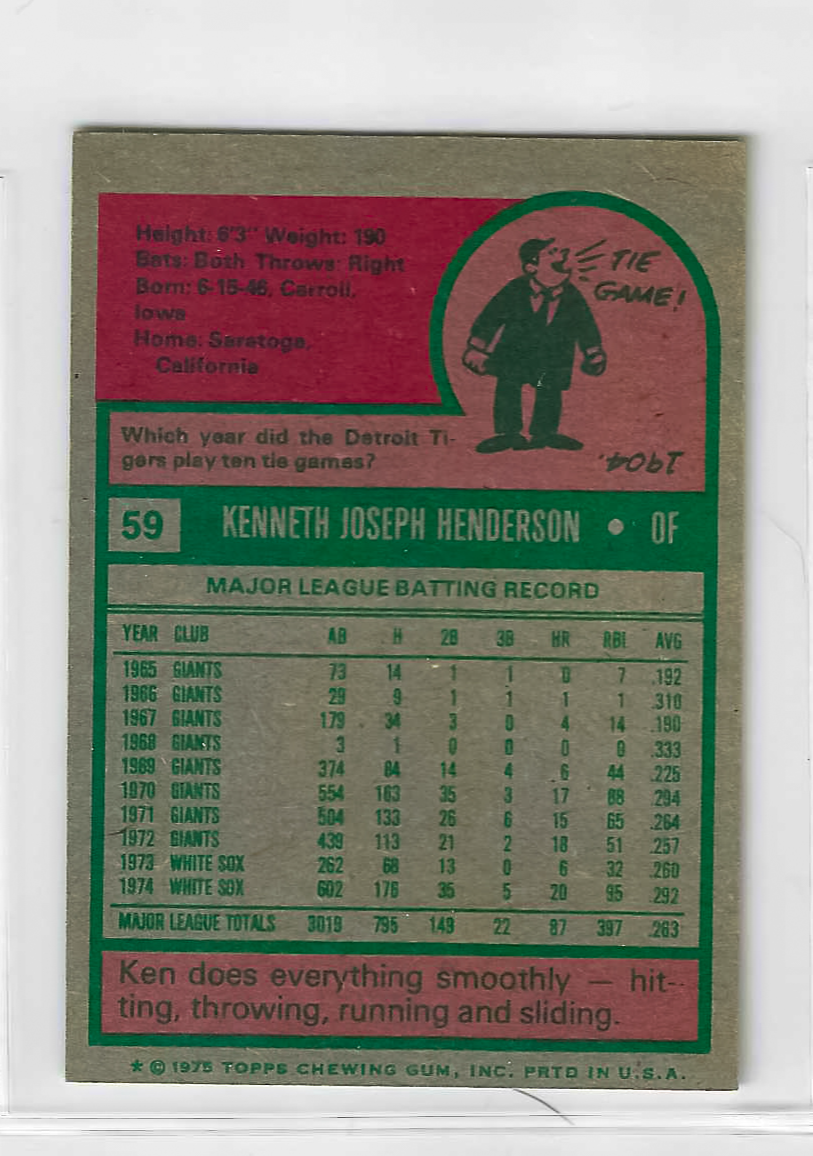 1975 Topps MINI Baseball - SET BREAK - Ken Henderson #59 - Image 2